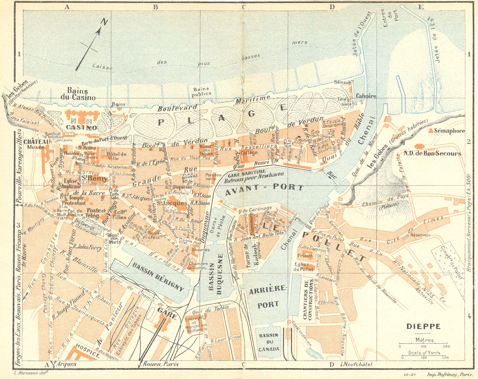 NORMANDY. Normandie. Dieppe 1928 old vintage map plan chart